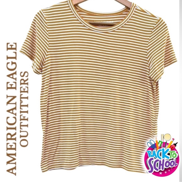 American Eagle Mustard Striped Tee - Picture 1 of 7